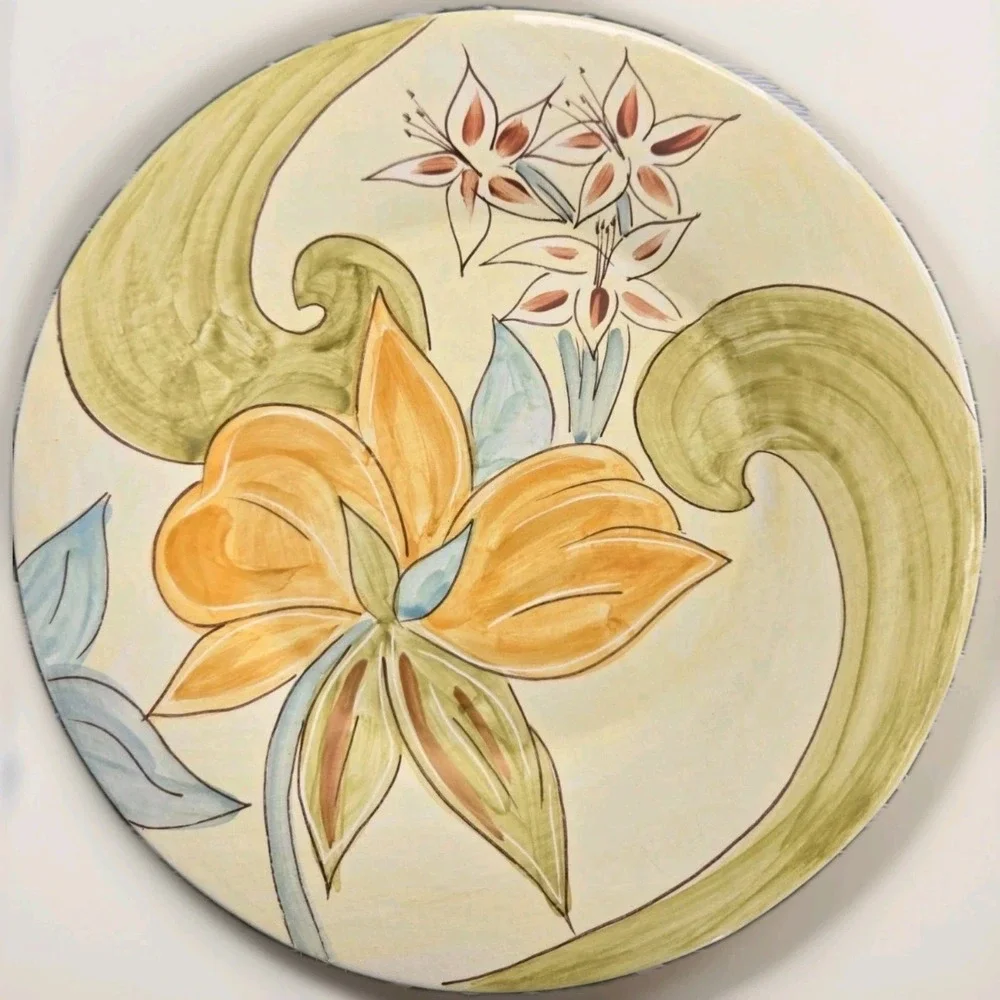 Pier 1 Charger Plate Siena Floral Italy‎ Hand Painted Earthenware Large
